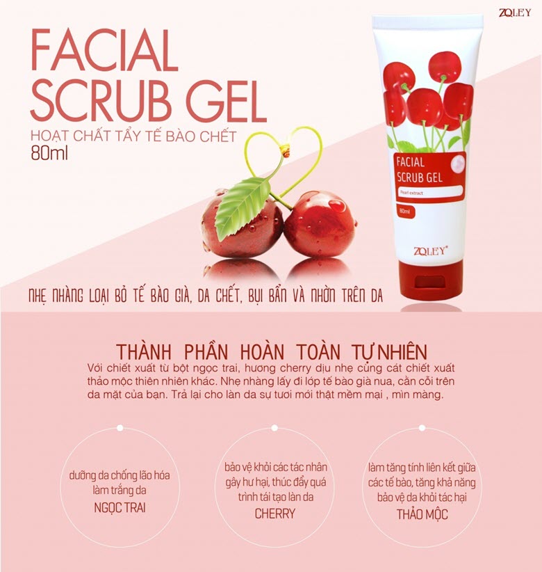 Tẩy da chết da mặt Zoley Facial Scrub gel hương Cherry